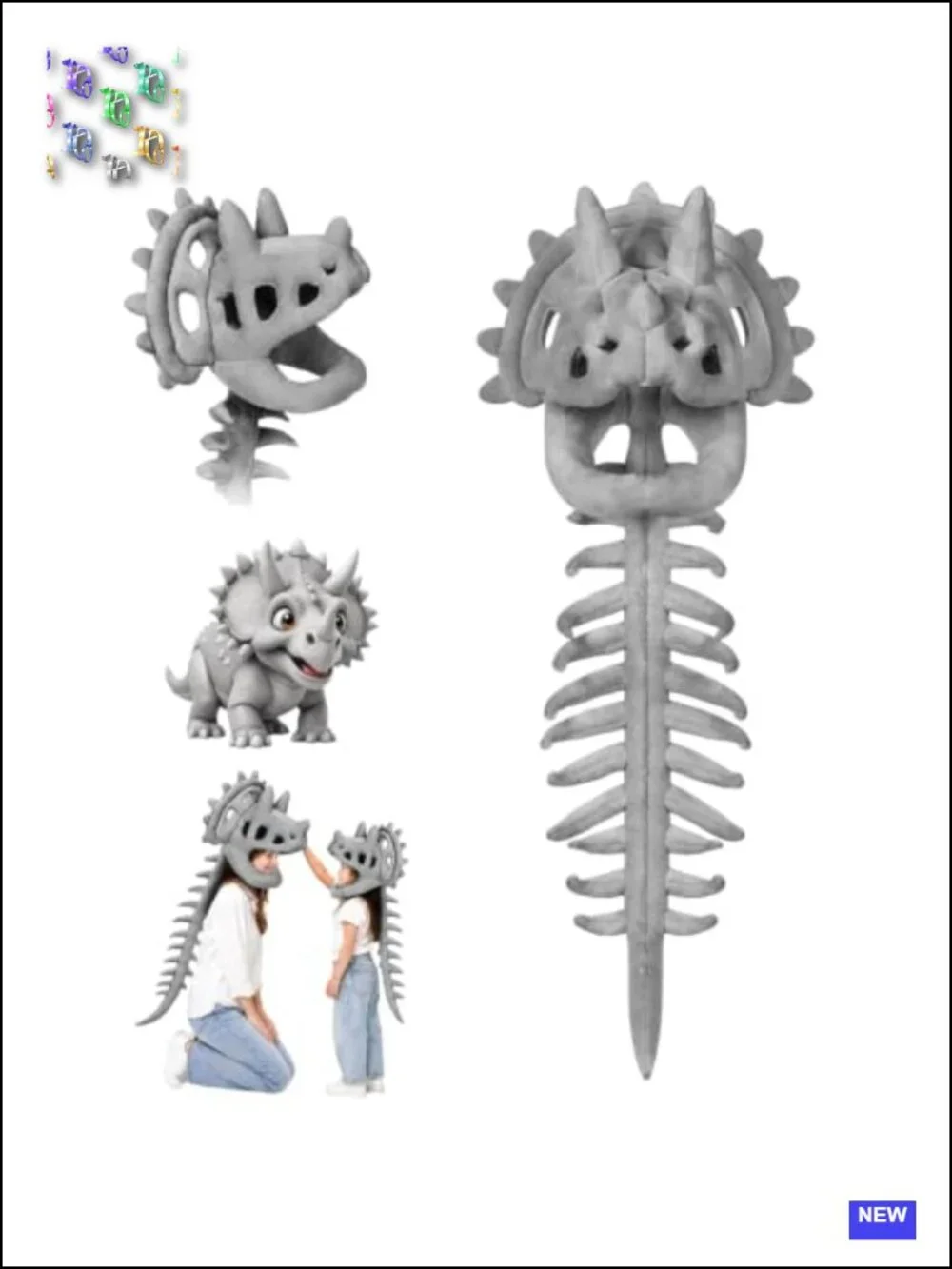 Kids Dinosaur Skeleton Costume Triceratops Plush Halloween Cosplay